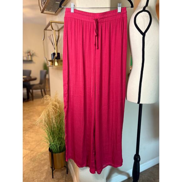 Joie Silky Wide Leg High Rise Pant Drawstring Pockets Pink Size Medium 4-10 - Picture 2 of 5